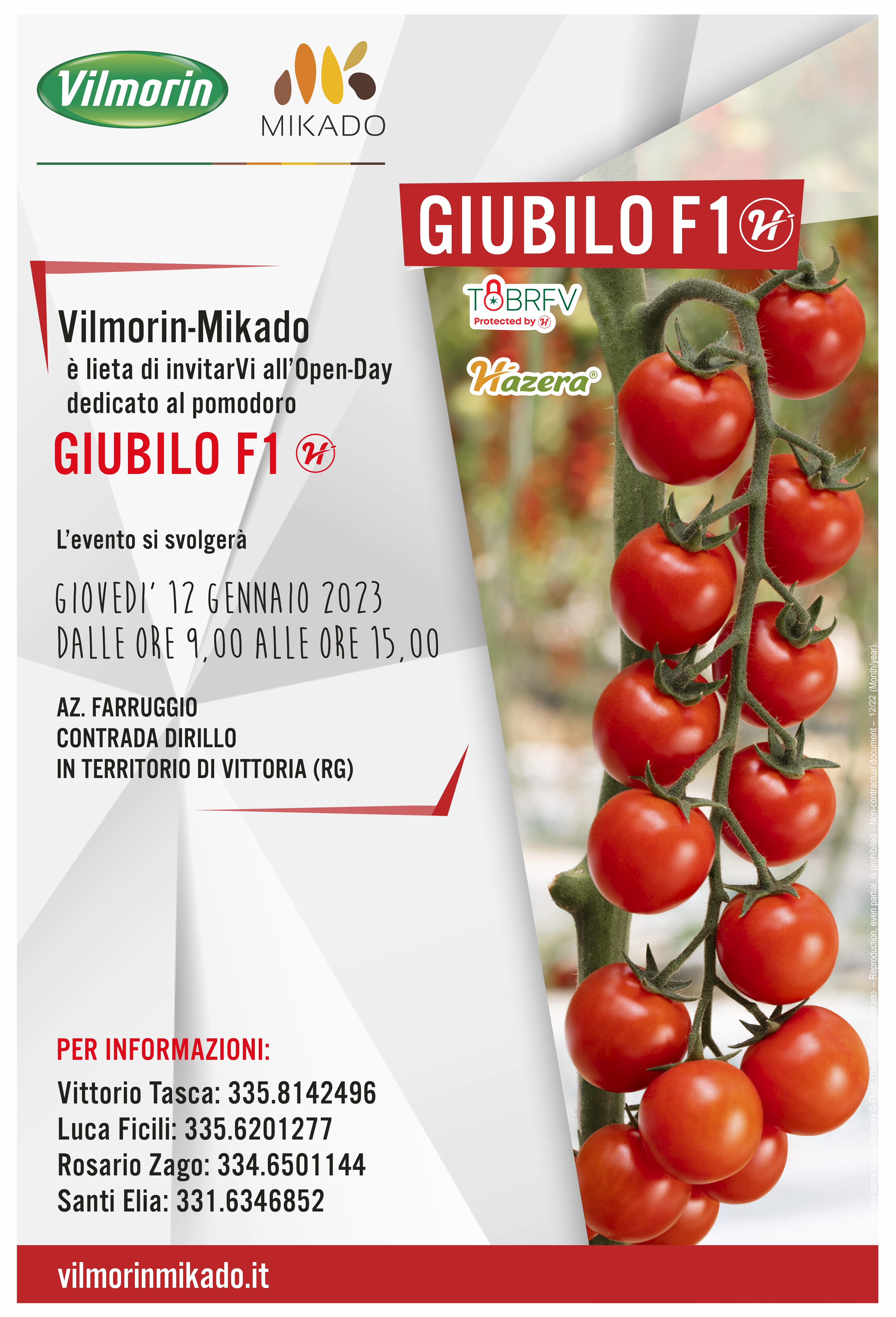 Invito Open-day Pomodoro Giubilo F1 12 gennaio 2023 Vilmorin-Mikado